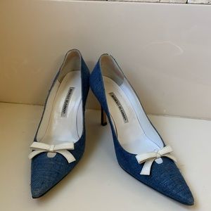 Manolo Blahnik size 38.5 denim heels